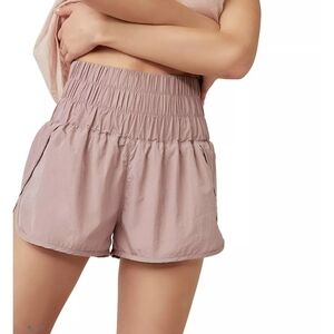 FP Movement by Free People High-Waist Smocked Shorts in Dusty Mauve